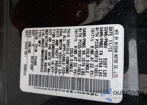 2014 Nissan Murano Sl from USA, damaged, VIN JN8AZ1MW6EW509002